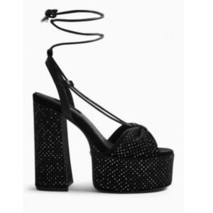 Topshop Rhinestone Bow Block Tie Up Heels